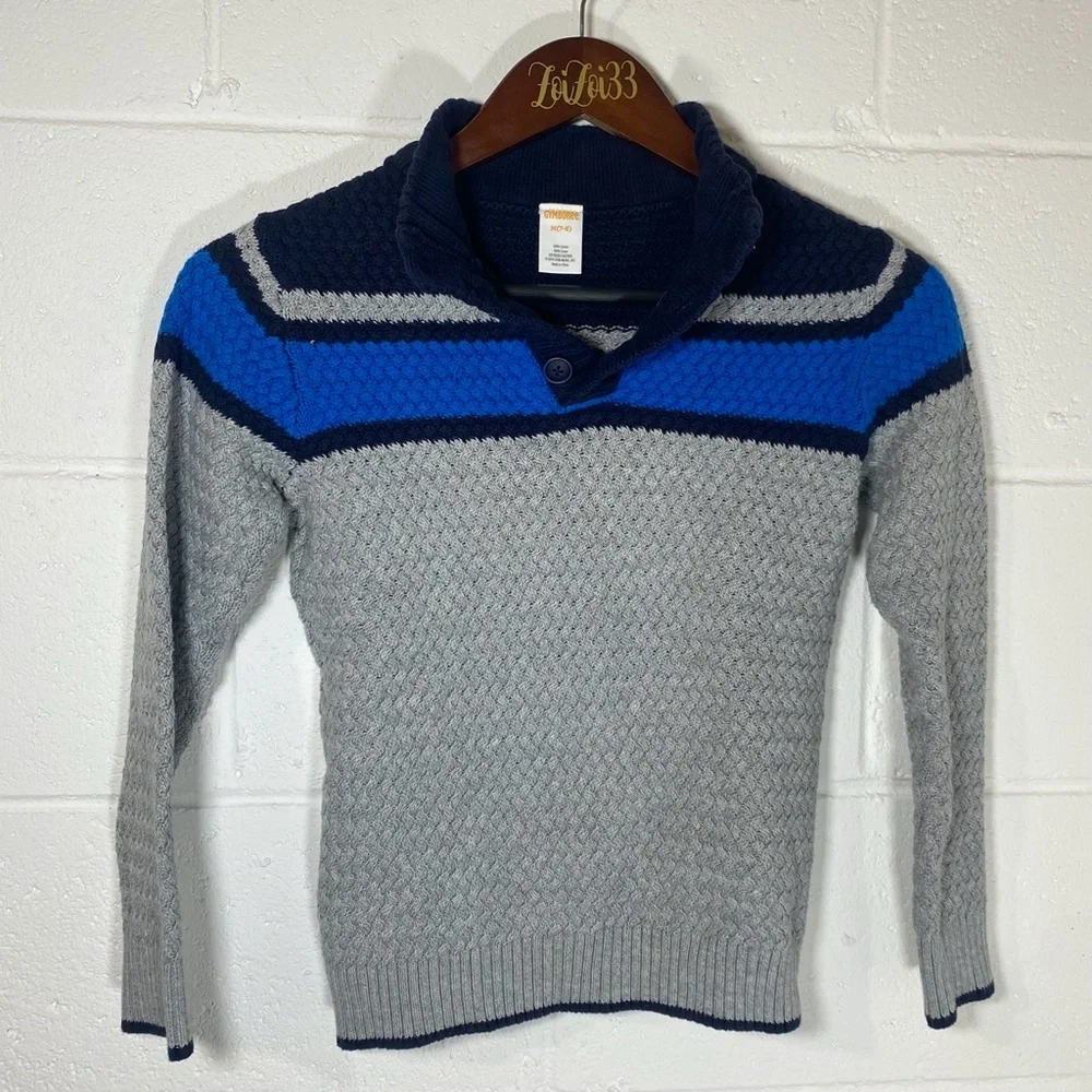 Gymboree Gray Blue Navy 1/4 button Sweater